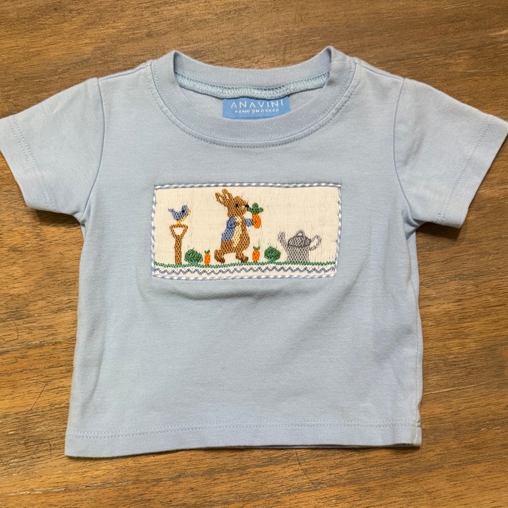 Anavini Blue Kids Shirt with Embroidered Bunny Design